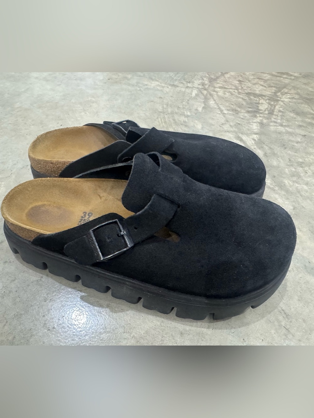 Birkenstock Black Suede Clogs with Buckle